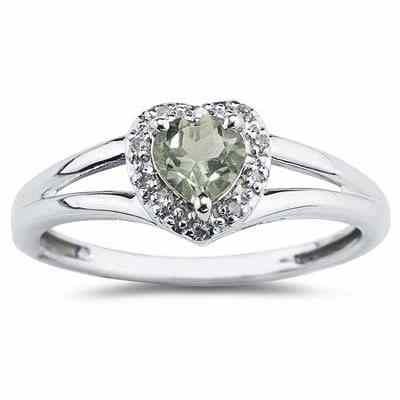 Heart Shaped Green Amethyst and Diamond Ring, 10K White Gold -  - SPR8149GA