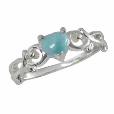 Heart-Shaped Larimar Ring in Silver -  - NRB-4220-LR-R