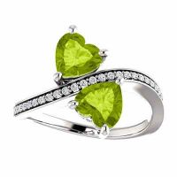 Heart Shaped Peridot Two Stone Ring in 14K White Gold