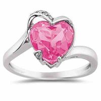Heart Shaped Pink Topaz and Diamond Ring in 14K White Gold