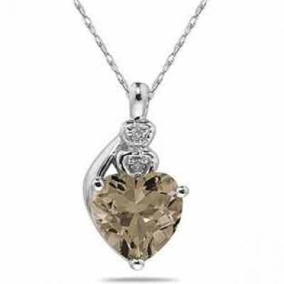 Heart-Shaped Smokey Quartz and Diamond Pendant, 10K White Gold -  - SPP7937SQ