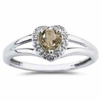 Heart Shaped Smokey Quartz and Diamond Ring, 10K White Gold
