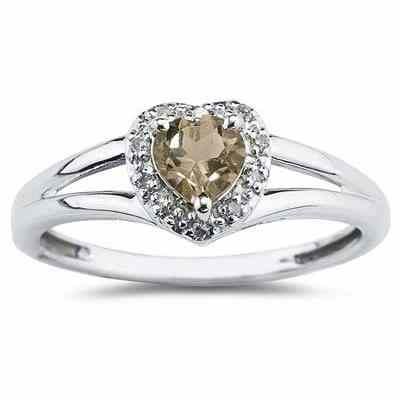 Heart Shaped Smokey Quartz and Diamond Ring, 10K White Gold -  - SPR8149SQ