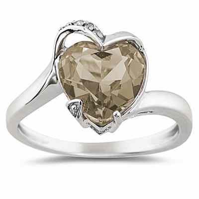 Heart Shaped Smokey Quartz and Diamond Ring in 14K White Gold -  - SPP7876SQ