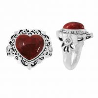 Heart-Shaped Fiery Crimson Ring in Silver
