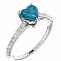 Heart-Shaped Stone-Blue London Topaz Diamond Ring in White Gold