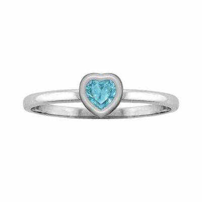 Heart-Shaped Swiss-Blue Topaz Bezel-Set Ring in White Gold -  - MNDL-F762SBTW