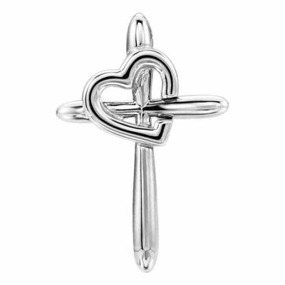 Heart with Cross Pendant in 14K White Gold -  - STLCR-R42346W
