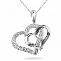 Heart Within a Heart Diamond Pendant, 14K White Gold