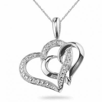 Sterling Silver Heart In a Heart Diamond Necklace -  - SK-DHP-4SS