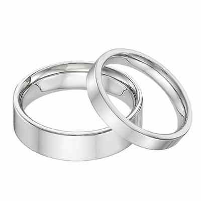 His and Hers 14K White Gold Flat Wedding Band Ring Set -  - WBAND-17-18-W-SET