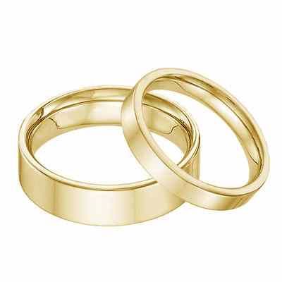 His and Hers 14K Yellow Gold Flat Wedding Band Ring Set -  - WBAND-17-18-Y-SET