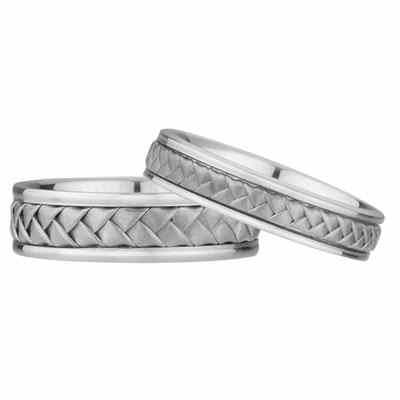 His and Hers Braided Wedding Band Set in 14K White Gold -  - WG-1213W-SET