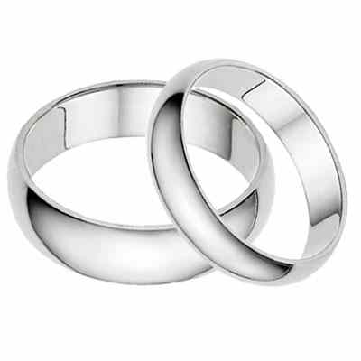 His and Hers Plain 14K White Gold Wedding Band Set -  - POL52-3638-SET