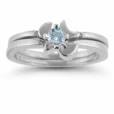 Holy Spirit Dove Aquamarine Ring Set, 14K White Gold -  - AOGEGR-3014AQW