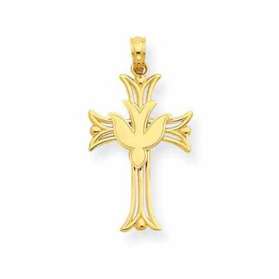 Holy Spirit Dove Cross Pendant for Women, 14K Gold -  - QGCR-C4311