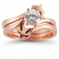 Holy Spirit Dove Diamond Bridal Engagement Ring Set, 14K Rose Gold