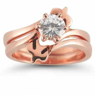 Holy Spirit Dove Diamond Bridal Engagement Ring Set, 14K Rose Gold -  - AOGEGR-3015R