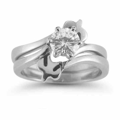 Holy Spirit Dove CZ Engagement Ring Set, 14K White Gold -  - AOGEGR-3015WCZ