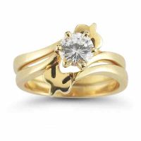 Holy Spirit Dove CZ Engagement Ring Set, 14K Gold