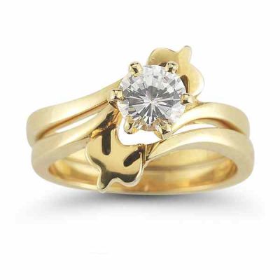 Holy Spirit Dove Diamond Bridal Engagement Ring Set, 14K Yellow Gold -  - AOGEGR-3015Y