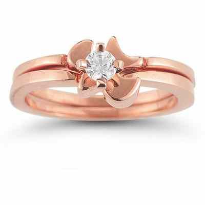 Holy Spirit Dove Diamond Bridal Ring Set in 14K Rose Gold -  - AOGEGR-3014R