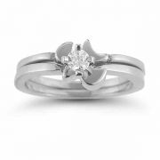 Holy Spirit Dove Diamond Bridal Ring Set in 14K White Gold