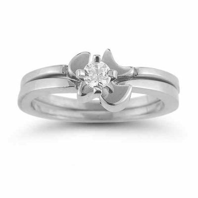 Holy Spirit Dove Diamond Bridal Ring Set in 14K White Gold -  - AOGEGR-3014W