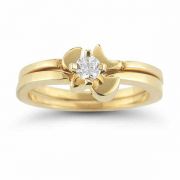 Holy Spirit Dove Cubic Zirconia Bridal Ring Set in 14K Yellow Gold