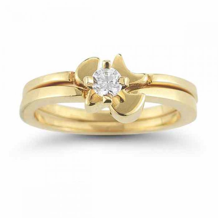 Rings : Holy Spirit Dove Diamond Bridal Ring Set in 14K Yellow ...