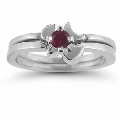 Holy Spirit Dove Ruby Engagement Ring Set, 14K White Gold -  - AOGEGR-3014RBW