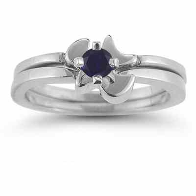 Holy Spirit Dove Sapphire Engagement Ring Set -  - AOGEGR-3014SPW