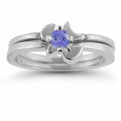 Holy Spirit Dove Tanzanite Engagement Ring Set, 14K White Gold -  - AOGEGR-3014TZW