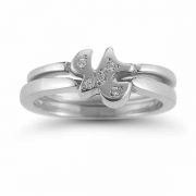 Holy Spirit Dove CZ Engagement Ring Set in 14K White Gold