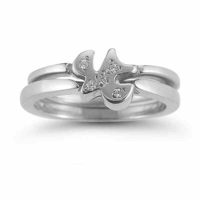 Holy Spirit Dove CZ Engagement Ring Set in 14K White Gold -  - AOGEGR-3019WCZ