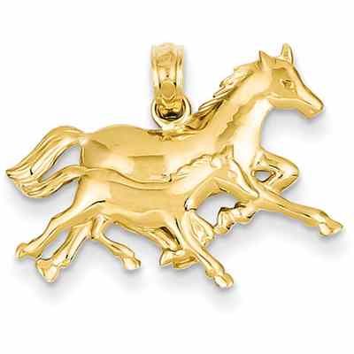Horse and Foal Pendant in 14K Gold -  - QG-C3497