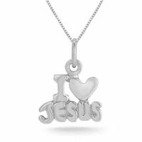 I Love Jesus Heart Necklace, 14K White Gold