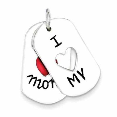 I Love My Mom Two-Piece Dog Tag Pendant in Sterling Silver -  - QGPD-QC6757