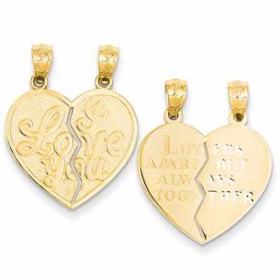 I Love You 2 Piece Break-Apart Heart Necklace, 14K Gold -  - QGPD-C2950