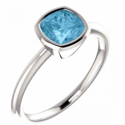 Ice Blue Topaz Cushion-Cut Solitaire Ring in 14K White Gold -  - STLRG-7187IBTW