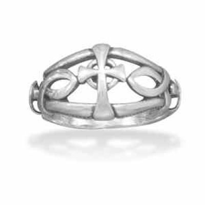 Ichthus Ancient Cross Ring in Sterling Silver -  - MMARG-82592