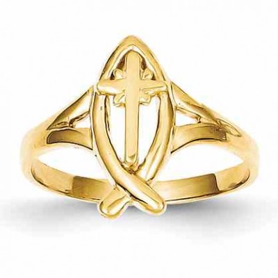 Ichthus Cross Ring, 14K Gold -  - QGRG-K3947
