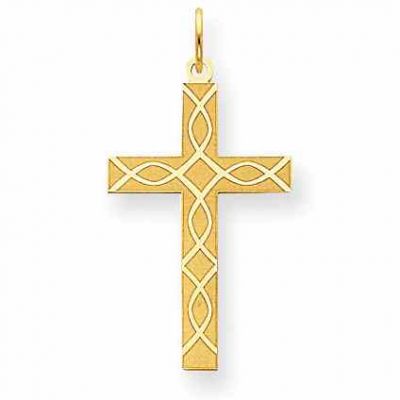 Women s Ichthus Engraved Cross Pendant in 14K Yellow Gold -  - QGCR-XR1199