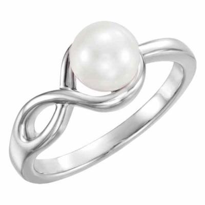 Infinity Freshwater Pearl Ring in 14K White Gold -  - STLRG-6480
