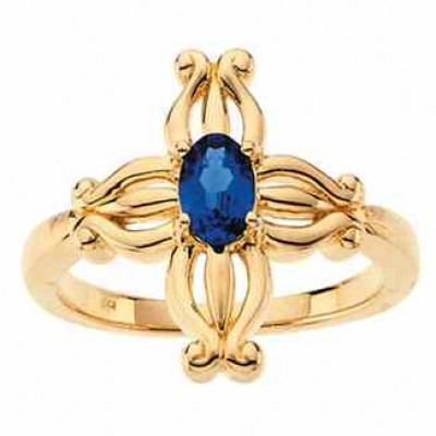 Insignia Sapphire Cross Ring in 14K Gold -  - STL-R43014-SPY