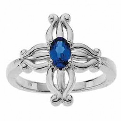 Insignia Sapphire Cross Ring in 14K White Gold -  - STL-R43014-SPW