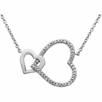 Interlocking Diamond Heart Necklace, Sterling Silver - - STLPD-651799 Interlocking Diamond Heart Necklace, Sterling Silver - - STLPD-651799