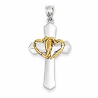 Intertwined Hearts Cross Pendant, 14K Two-Tone Gold