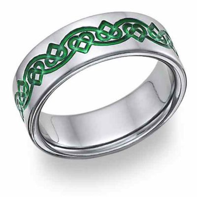 Irish Celtic Heart Love Knot Wedding Band -  - TI-CK35-Green