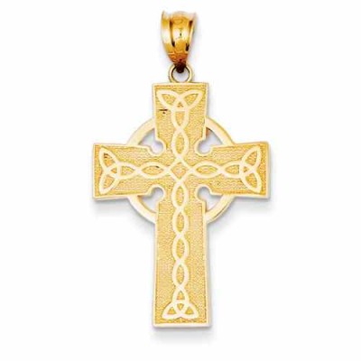 Irish Cross Pendant with Celtic Design, 14K Gold -  - QGCR-K5143